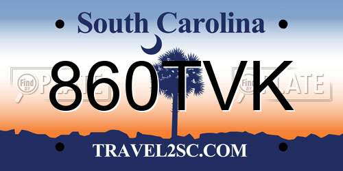 860TVK South Carolina License Plate