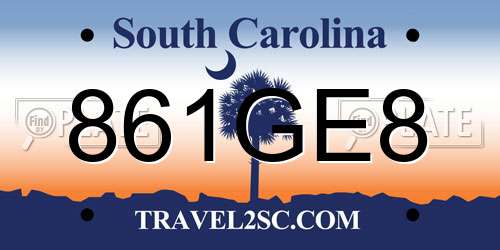 861GE8 South Carolina License Plate
