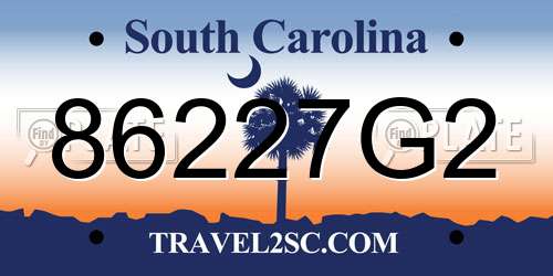 86227G2 South Carolina License Plate
