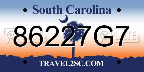 86227G7 South Carolina License Plate