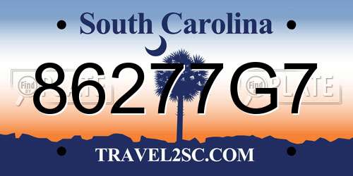 86277G7 South Carolina License Plate