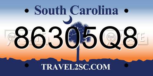 86305Q8 South Carolina License Plate