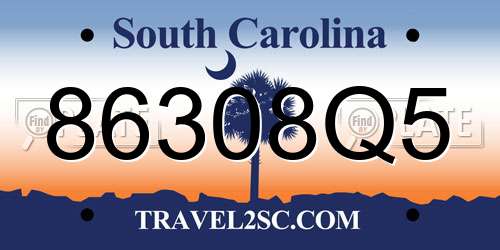 86308Q5 South Carolina License Plate