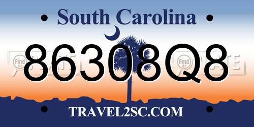 86308Q8 South Carolina License Plate