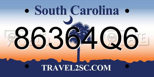 86364Q6 South Carolina License Plate
