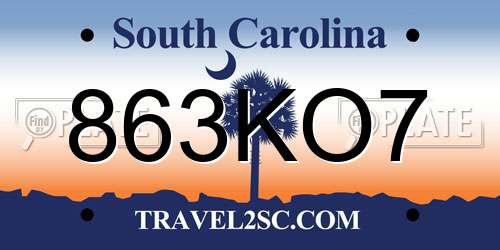 863KO7 South Carolina License Plate