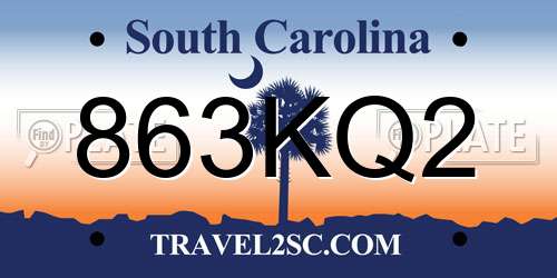 863KQ2 South Carolina License Plate