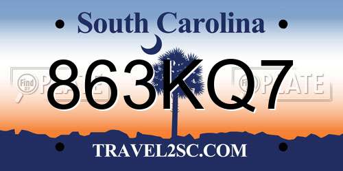 863KQ7 South Carolina License Plate