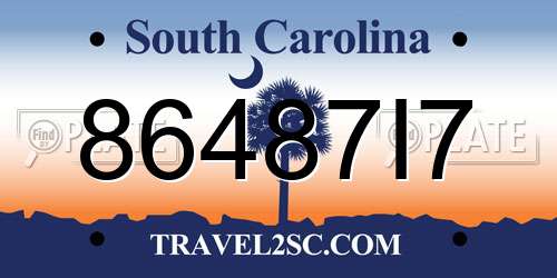 86487I7 South Carolina License Plate