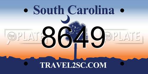 8649 South Carolina License Plate