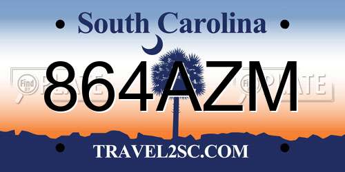 864AZM South Carolina License Plate
