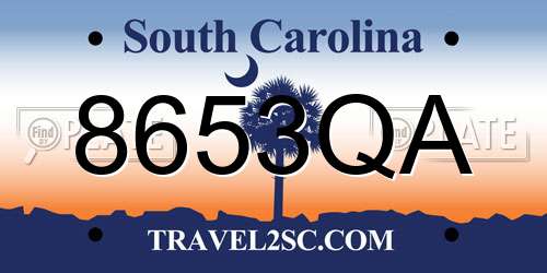 8653QA South Carolina License Plate