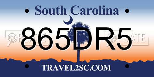 865DR5 South Carolina License Plate