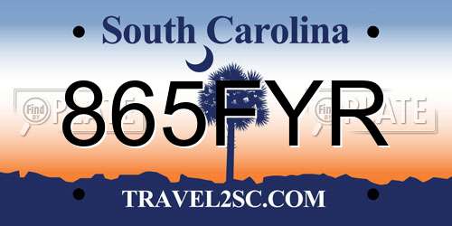 865FYR South Carolina License Plate