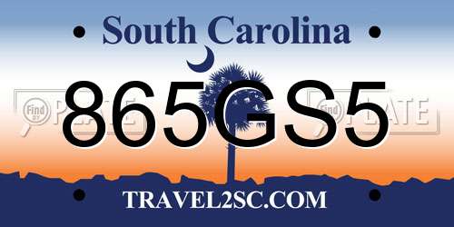 865GS5 South Carolina License Plate