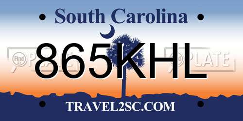 865KHL South Carolina License Plate