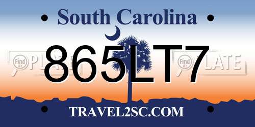 865LT7 South Carolina License Plate