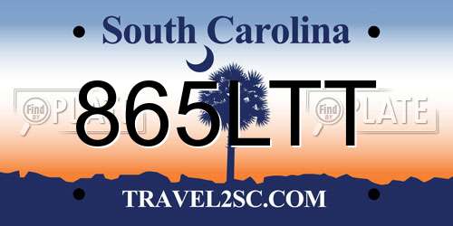 865LTT South Carolina License Plate