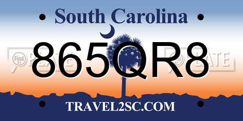 865QR8 South Carolina License Plate