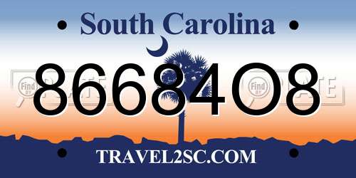 86684O8 South Carolina License Plate