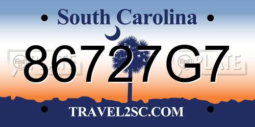86727G7 South Carolina License Plate