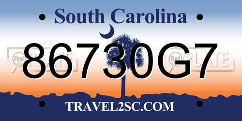 86730G7 South Carolina License Plate
