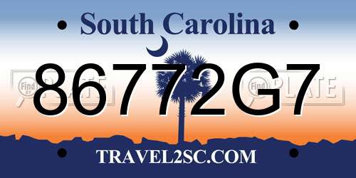86772G7 South Carolina License Plate