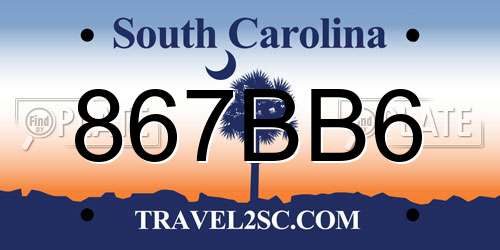 867BB6 South Carolina License Plate
