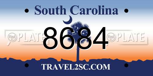 8684 South Carolina License Plate
