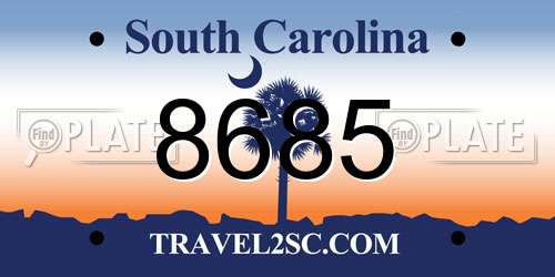 8685 South Carolina License Plate