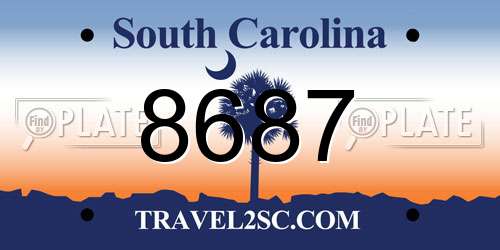 8687 South Carolina License Plate