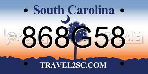 868G58 South Carolina License Plate