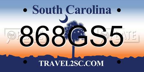 868GS5 South Carolina License Plate