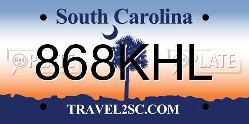 868KHL South Carolina License Plate