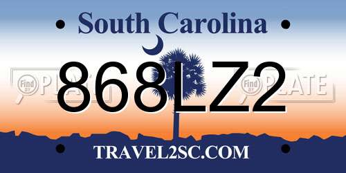 868LZ2 South Carolina License Plate