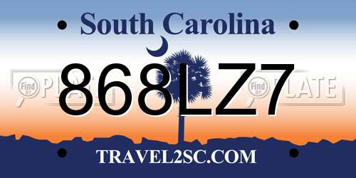 868LZ7 South Carolina License Plate