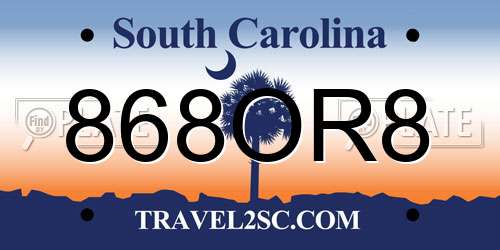 868OR8 South Carolina License Plate