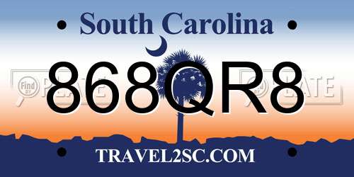 868QR8 South Carolina License Plate