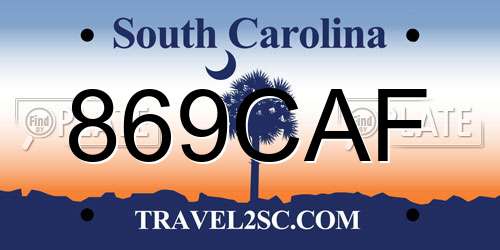 869CAF South Carolina License Plate