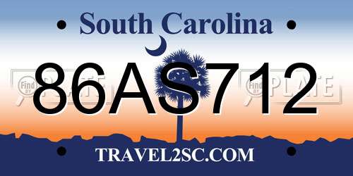 86AS712 South Carolina License Plate