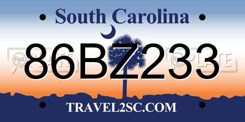 86BZ233 South Carolina License Plate