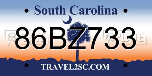 86BZ733 South Carolina License Plate