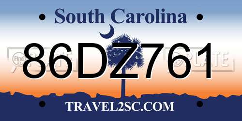 86DZ761 South Carolina License Plate
