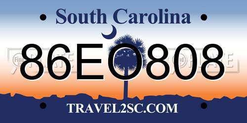 86EO808 South Carolina License Plate