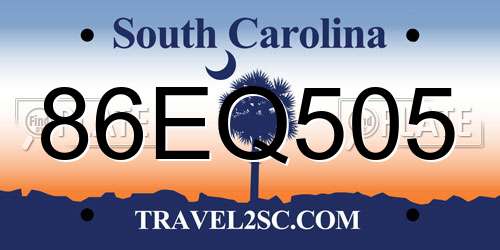 86EQ505 South Carolina License Plate