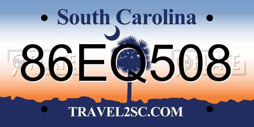 86EQ508 South Carolina License Plate