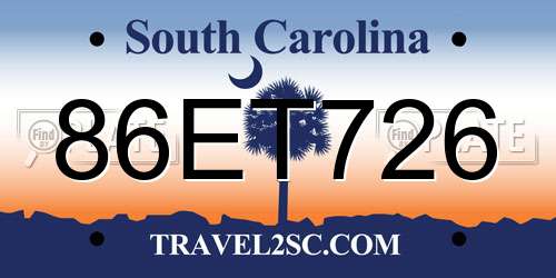 86ET726 South Carolina License Plate