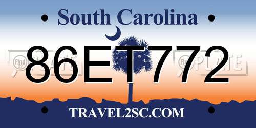 86ET772 South Carolina License Plate