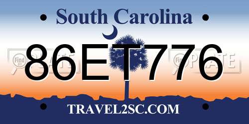 86ET776 South Carolina License Plate