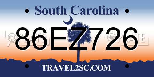 86EZ726 South Carolina License Plate